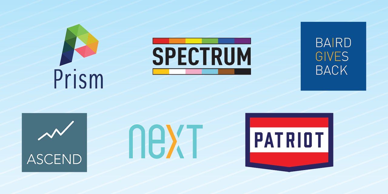 RJF Pro Associate Resource Group logos: Prism, Spectrum, RJF Pro Gives Back, Ascend, Next and Patriot